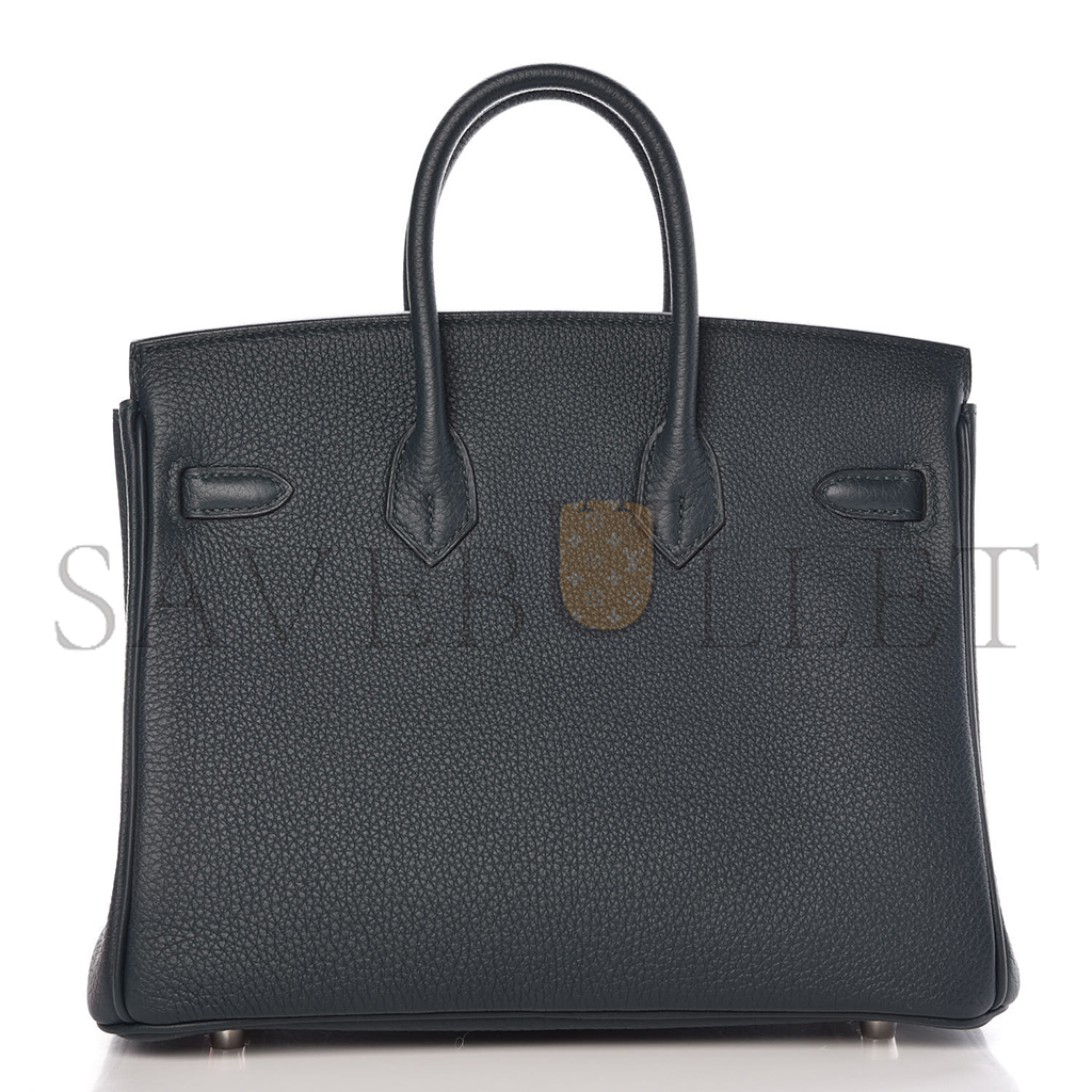 H**mes birkin 25 togo leather graphite grey tanzanian blue silver buckle bag 971796 (25*20*13cm)